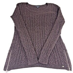 American Eagle Sweater Womens Medium Cable Knit Side Zipper Maroon Pullover Wool